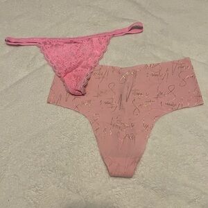 Victoria's Secret Pink Lace and Script Thong Set